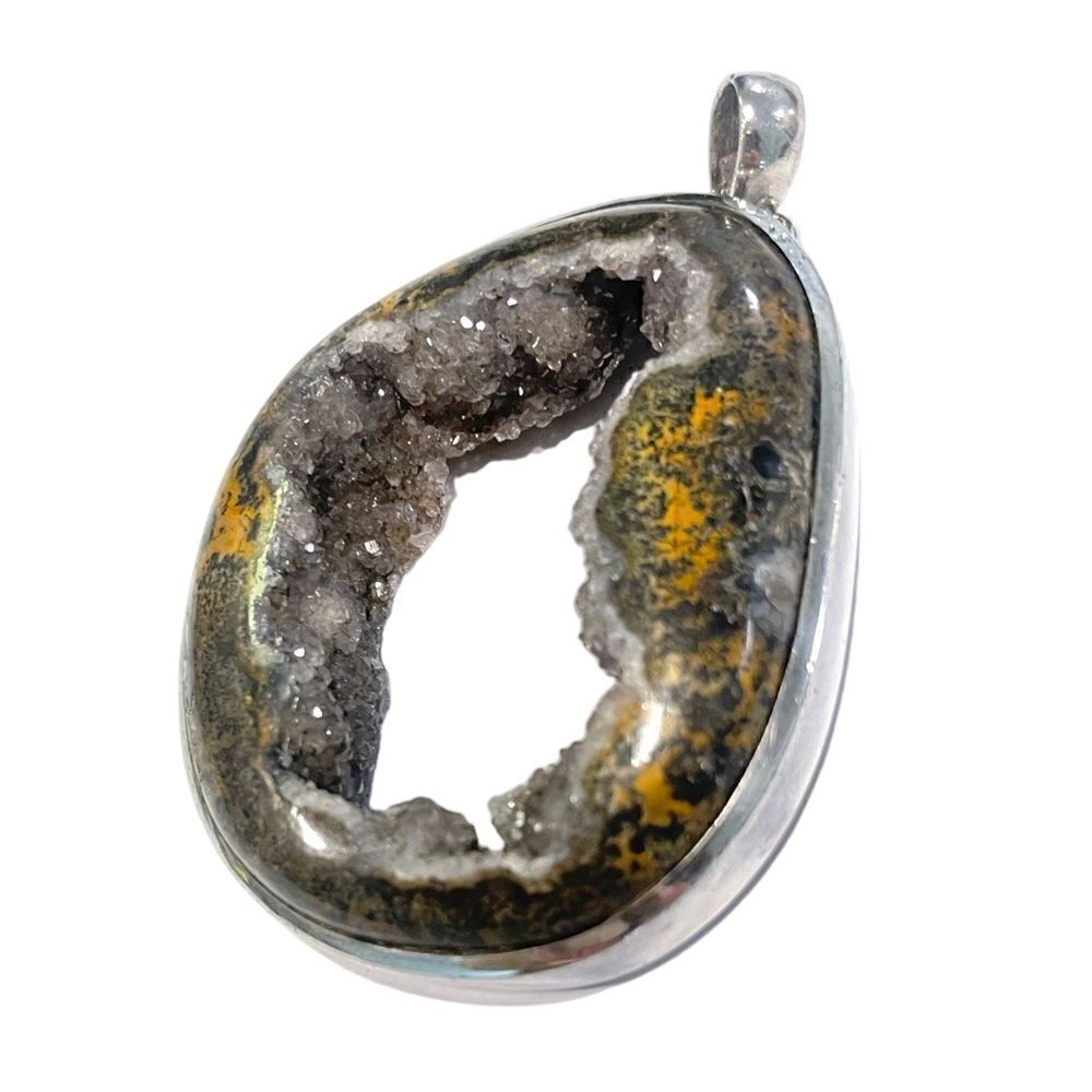Semi-Precious REAL GEODE set in STERLING SILVER Pendant— Custom Made by Lazaro